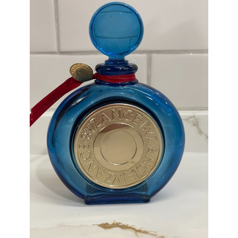 EMPTY Vintage‎ Rochas Byzance Parfum Perfume 1.7 fl oz Bottle Glass Blue Stopper